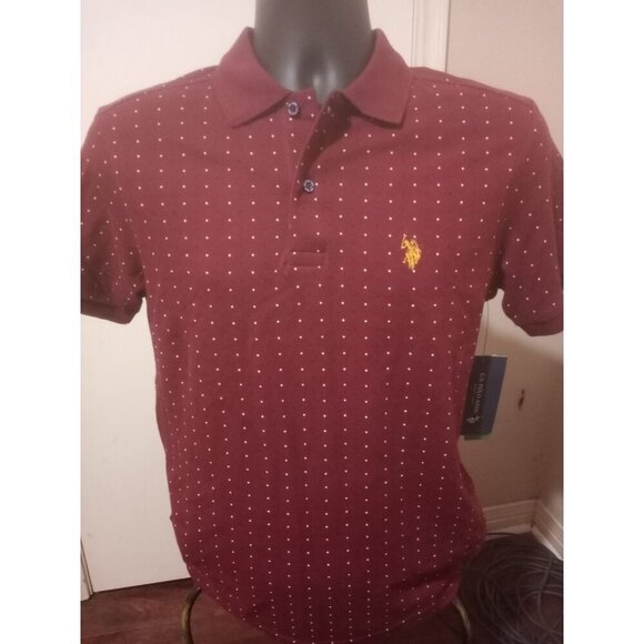 New U.S. Polo Assn. Mens Polo Shirt Size XS Burgundy Red Polka Dots Pattern NWT - Picture 1 of 12